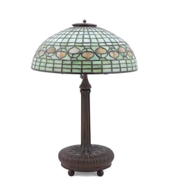 TIFFANY STUDIOS ACORN LEADED GLASS TABLE LAMP