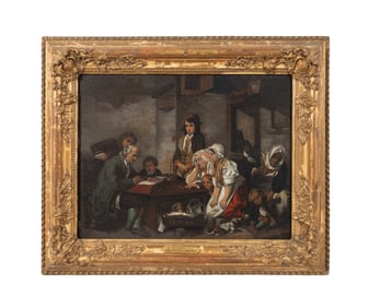 AFTER GREUZE, THE BIBLE READING, 19TH C. O/C