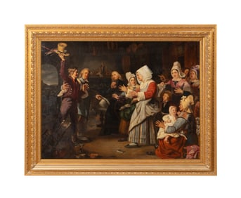 19TH C. CONTINENTAL SCHOOL, GENRE SCENE OIL