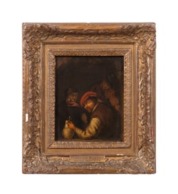 PEASANT WITH JUG, 19TH C. OIL, FOLLOWER C. DUSTART