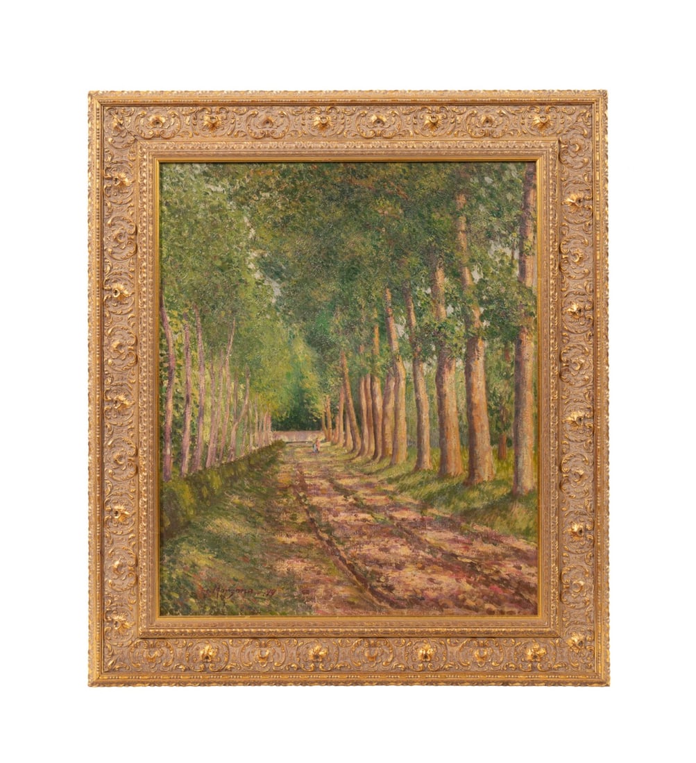 GEORGES PISSARRO, IMPRESSIONIST LANDSCAPE, 1899: Georges Manzana Pissarro (French, 1871-1961). Untitled - Impressionist Forest Path - 1899, oil on canvas, signed to LL, stamped verso for P. Contet, Paris. Framed. Provenance: The Estate of Erwin Herl