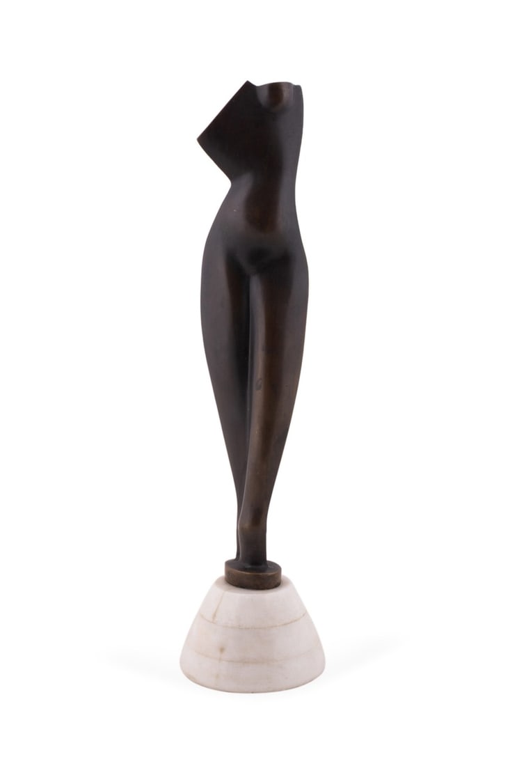 "FLAT TORSO" PATINATED BRONZE, AFTER ARCHIPENKO: After Alexander Archipenko (American/Russian, 1887-1964), "Flat Torso", patinated bronze on white marble base, spurious signature, date "1914", and edition 2/F to base of sculpture. Provenance: The Es