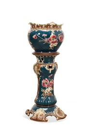ENGLISH ART NOUVEAU FAIENCE JARDINIERE ON STAND