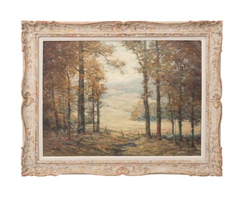 FRANK LOVEN, 20TH C. LANDSCAPE PATHWAY SCENE O/C