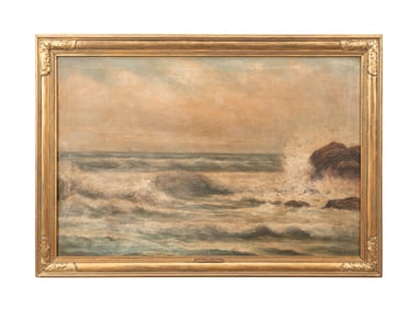 AMERICAN SCHOOL, 'STORMY WATERS' SEASCAPE O/C
