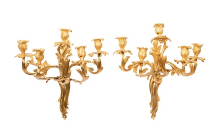 PAIR OF LOUIS XV STYLE 5-LIGHT ORMOLU SCONCES
