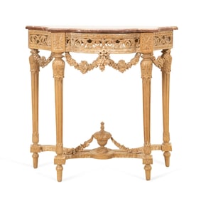 LOUIS XVI STYLE WOOODEN MARBLE TOP CONSOLE
