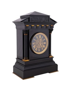 J. MARTI GREEK REVIVAL PARCEL GILT MANTLE CLOCK