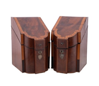 PAIR OF GEORGIAN STYLE MAHOGANY KNIFE BOXES
