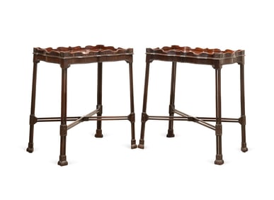 PAIR OF CHINESE CHIPPENDALE SILVER TABLES