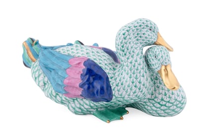 HEREND LARGE 'WILD DUCKS' PORCELAIN FIGURE