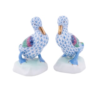 TWO SMALL HEREND 'DUCK ON BASE' FIGURES