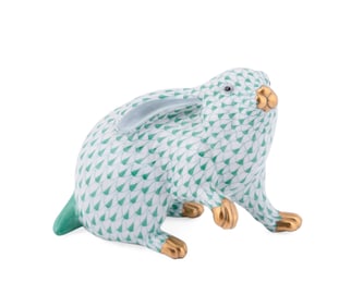 HEREND 'RABBIT WITH PAW UP' PORCELAIN FIGURE