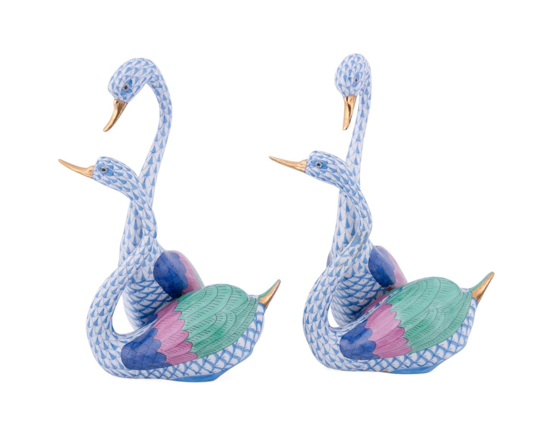 TWO HEREND 'PAIR OF SWANS' PORCELAIN FIGURES (1 of 7)