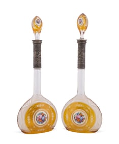 PAIR OF 800 SILVER MOUNTED BOHEMIAN DECANTERS