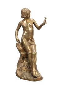 JULIEN LORIEUX YOUNG BOY WITH GOAT BRONZE