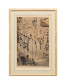 LOUIS ICART 'MILKMAID (LA LAITIERE)' ETCHING 1928