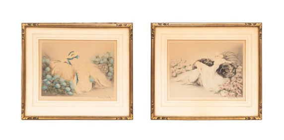 LOUIS ICART, 2 LADIES WITH FLOWERS SIGNED ETCHINGS