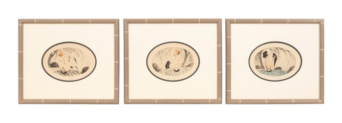 3 ETCHINGS OF LADIES WITH ANIMALS, MANNER OF ICART