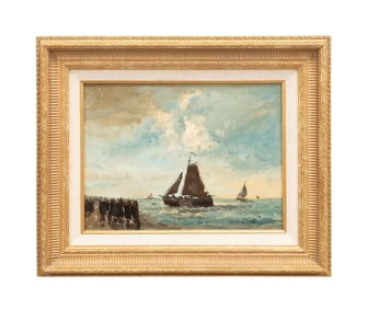19TH / 20TH C. SAILING SCENE WITH SPECTATORS O/C