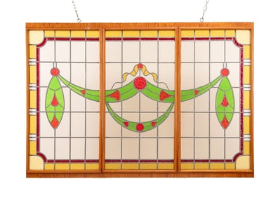LARGE NEOCLASSICAL STYLE STAINED GLASS PANEL