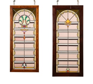 TWO LARGE ANTIQUE STAINED GLASS PANELS