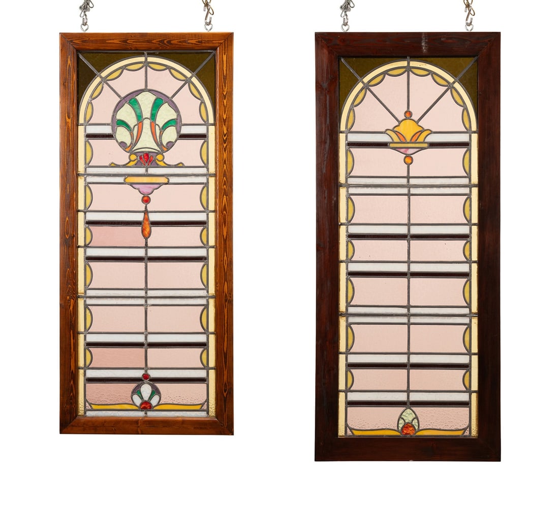 TWO LARGE ANTIQUE STAINED GLASS PANELS (1 of 8)
