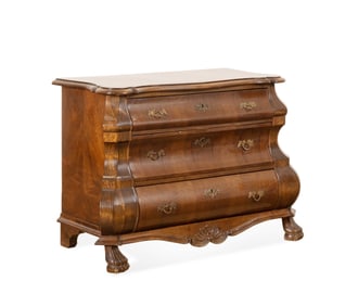 DIMINUTIVE DUTCH BOMBE WALNUT 3-DRAWER COMMODE