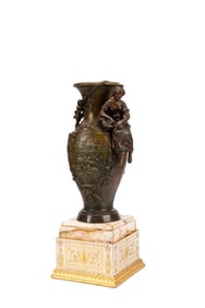 PATINATED URN ON MARBLE BASE, AFTER H. F. MOREAU