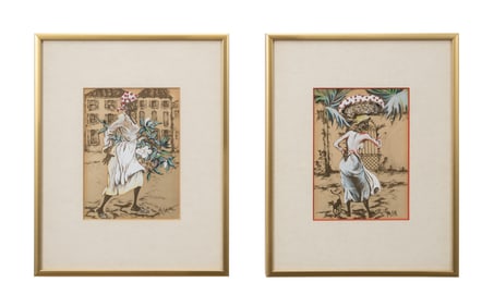 FOUR ALICE SCOTT 'FLOWER SELLER' ENHANCED PRINTS