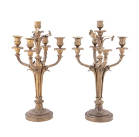PAIR OF LOUIS XVI STYLE 5-LIGHT BRONZE CANDELABRA