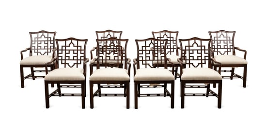 EIGHT HICKORY WHITE CHINESE CHIPPENDALE CHAIRS
