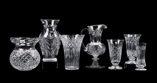 WATERFORD CRYSTAL VASES AND PITCHER