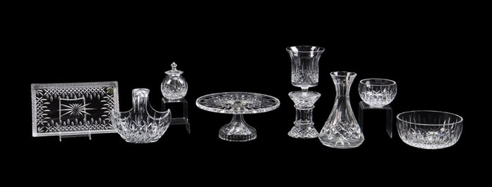 9 PIECES OF WATERFORD CRYSTAL 'LISMORE' TABLEWARE