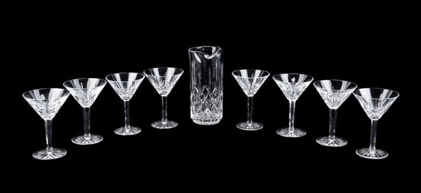 9 PIECE WATERFORD CRYSTAL 'LISMORE' MARTINI SET