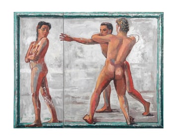 DAVID MORIARTY LARGE FIGURAL OIL ON CANVAS DIPTYCH