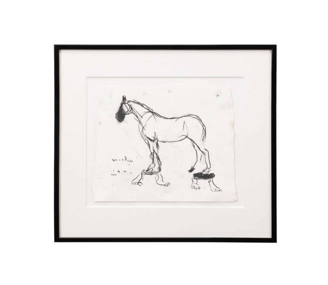 TODD MURPHY, STUDY OF A HORSE, CHARCOAL ON PAPER: Todd Murphy (American (Georgia), 1962-2020). Untitled - Study of a horse, charcoal on paper, signed to LL. Framed. Approximate dimensions: sheet h. 12.75", w. 14.75"; frame h. 21", w. 23.125", d. 1".