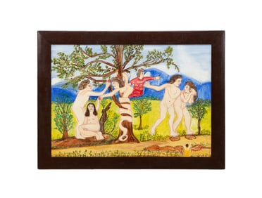 MYRTICE WEST, FOLK ART 'GARDEN OF EDEN', OIL