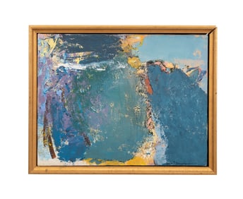 BEVERLY BUCHANAN, ABSTRACT IN BLUE, OIL ON CANVAS