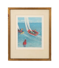 W. KURELEK 'BOAT RACE' SAILING LITHOGRAPH, 1977