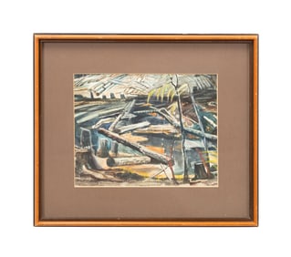 PETER HAWORTH, 'LOG JAM' LANDSCAPE WATERCOLOR
