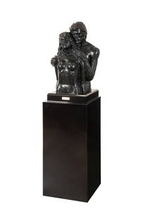 VICTOR SALMONES, 'LOS AMANTES', BRONZE, AP: Victor Salmones (Mexican, 1937-1989). "Los Amantes" - last quarter 20th century, bronze, signed in mold to left of figure with "L .1" and "P/A", prueba del artista / artist proof. On base with pedesta