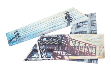 JOE AMRHEIN 'LINEAR' 3PC LAYERED OIL ON CANVAS