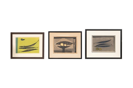 THREE SHIMA TAMAMI FISH WOODBLOCK PRINTS