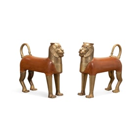 PAIR, LARGE HOLLYWOOD REGENCY STANDING LIONS