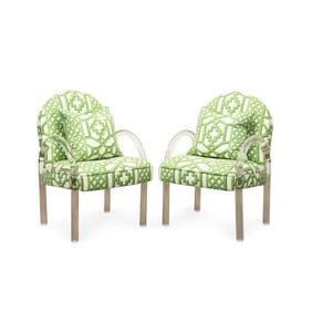 PAIR OF PACE CHAIRS WITH SCHUMACHER UPHOLSTERY