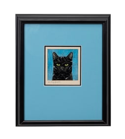 ROSIE CLARK BLACK CAT OIL ON SCRATCHBOARD