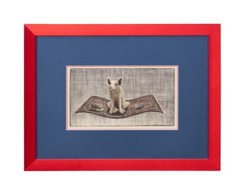 ROSIE CLARK PIG ON A RUG OIL ON SCRATCHBOARD 1976