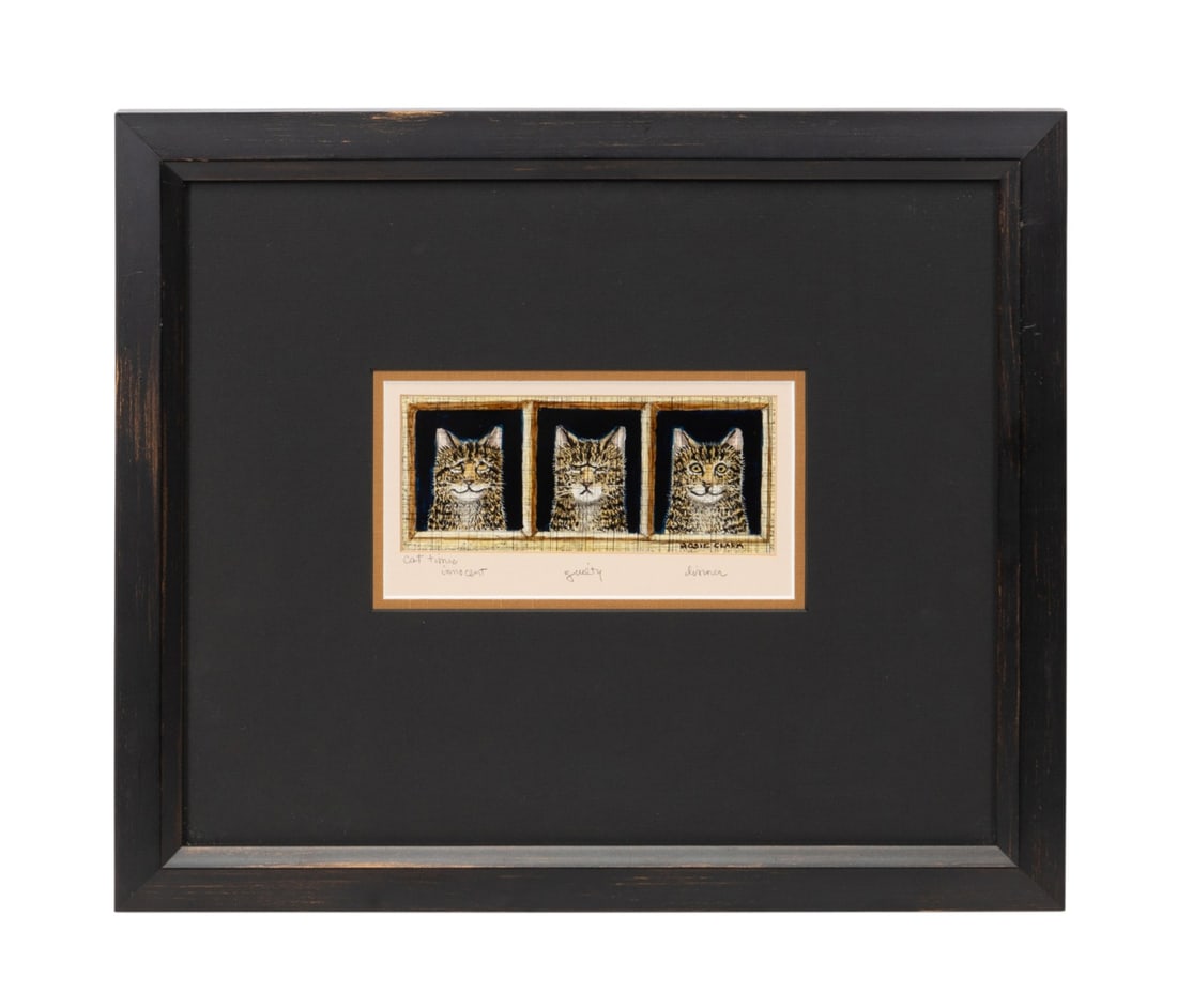 ROSIE CLARK THREE CATS OIL ON SCRATCHBOARD (1 of 6)