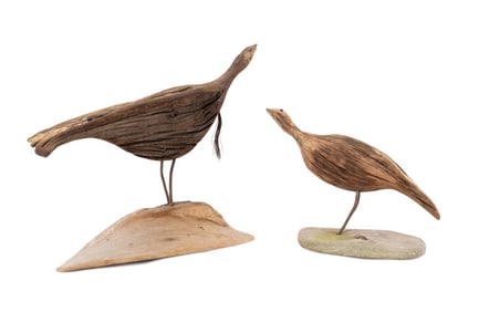 PAIR OF LARGE DRIFTWOOD WILD TURKEY SCULPTURES